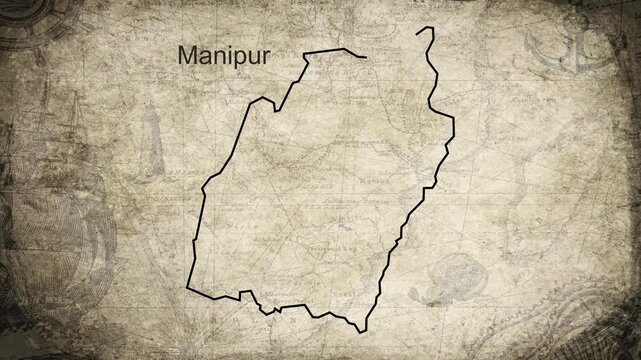 Manipur map drawn on a cartography background sheet of paper