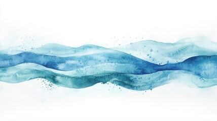 Abstract watercolor illustration of ocean waves with soft curves and gentle shades. Generative AI