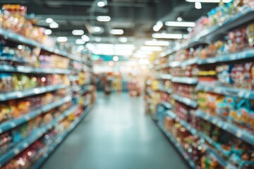 Blurred supermarket aisle, colorful snacks (1)