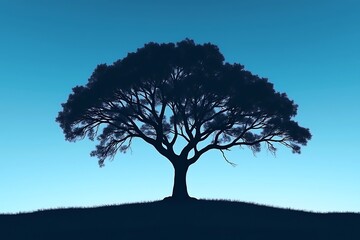 Lone tree silhouette against blue sky background nature landscape wallpaper scenic view tranquil scene calming art 100