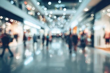 Blurred view of a bustling shopping mall