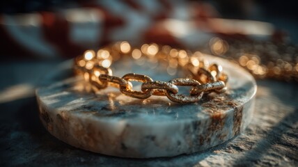 Luxurious Gold Chain Bracelet on Marble, Jewelry Photography
