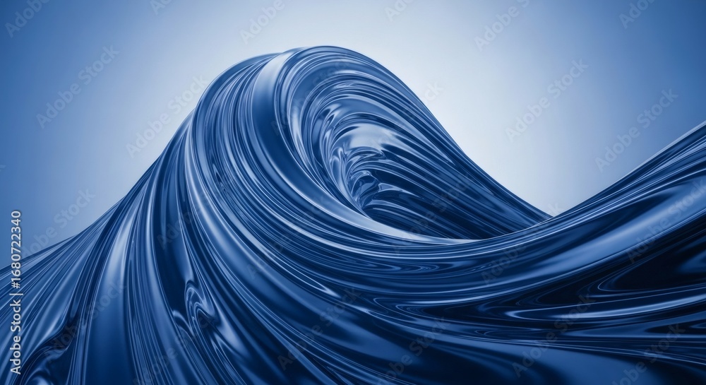 Wall mural smooth metallic blue abstract form on a gradient background