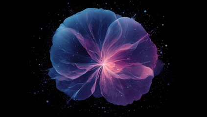 Abstract flower, ethereal, vibrant colors, delicate petals, on dark background