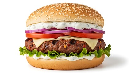 Close Up Gourmet Burger with Toppings.