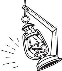 Vintage Hanging Lantern Line Art – Retro Decorative Lamp Vector Illustration