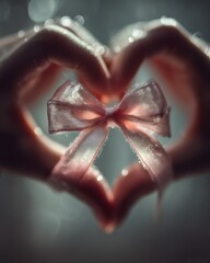 Hands Framing Heart-Shaped Ribbon Ornament
