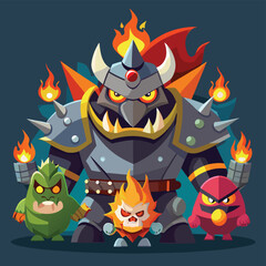 Fiery Fantasy Monster Squad Vector Illustration of Epic Creatures