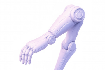 Robotic arm extending its hand, showcasing advanced technology and futuristic design on a transparent background
