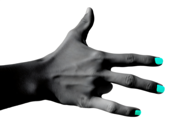 Hand with turquoise nails spread fingers isolated on a transparent background open