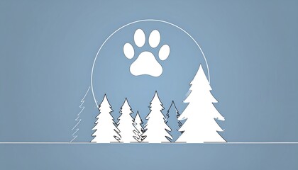 Simple winter landscape with paw print