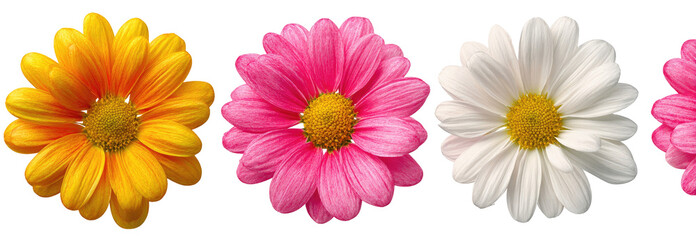 Three colorful flowers, close-up