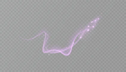 Pink glowing trail with smooth curved lines, glitter and shimmer particles on transparent background. Perfect for fantasy magic effects, fairy dust, game design, digital overlays