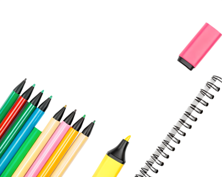 Bright school supplies on a transparent background. The back to school concept