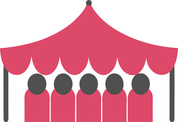 People gathered under a pink event tent icon
