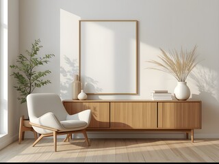 Modern Minimalist Living Room Interior with Blank Canvas