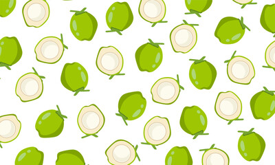 Coconut Seamless Pattern. Falling Tropical Fruits on Transparent Background