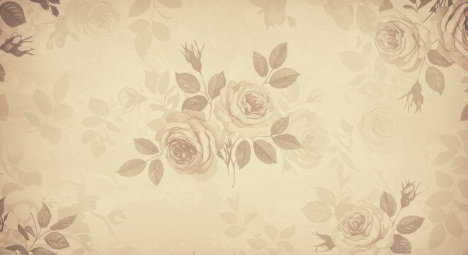 Vintage floral background with roses and leaves.
