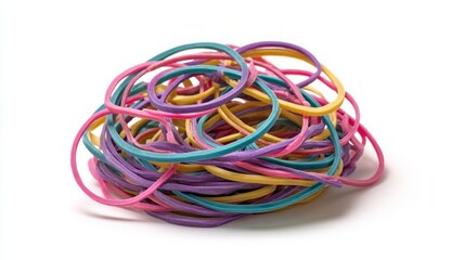 Multicolored rubber bands on white background. Neural network AI generated