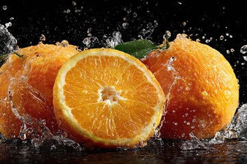 Fresh oranges in water splashes (1)