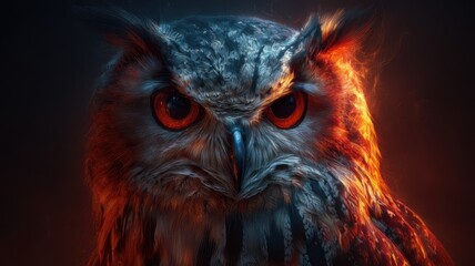 Majestic Owl with Fiery Eyes in Dramatic Lighting