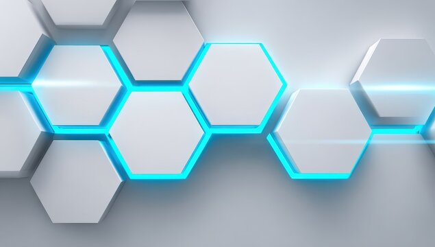 Abstract geometric pattern of white hexagons with glowing blue lines
