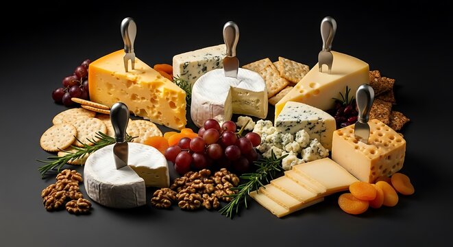 Cheese Platter with Fruits and Crackers.