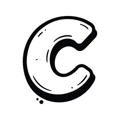 Hand drawn bubbly letter c in black ink isolated on white paper grunge style vector