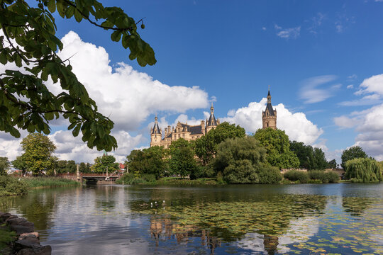 Schwerin Castle (Schweriner Schloss) situated on an island in the Lake Schwerin