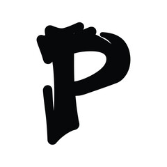 Graffiti style letter p brushstroke hand drawn typography abstract design element vector