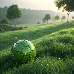 Fototapeta premium Soccer ball in lush green grass