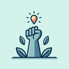 Fist with light bulb illustration. Fist with light bulb icon for innovation empowerment creativity sustainability concept
