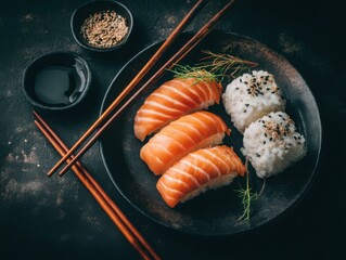 styled with chopsticks and a dark background