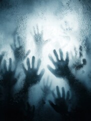 Eerie Hands Reaching Through Frosted Glass
