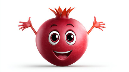 Fototapeta premium Pomegranate with a cheerful face 3d character, transparent backgroun