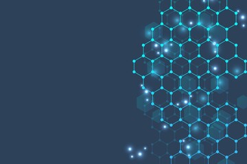 Health care abstract background with hexagons, lines and dots. Medical innovation banner template concept. Biology and pharmaceutical technology background. illustration.