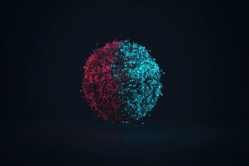 Glowing sphere, half red, half blue, particle effect
