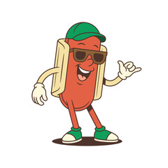 Cool hotdog character flashes a thumbs-up while grinning in laid-back stance. Ideal for modern promotions, street ads, or casual product branding. Vector illustration