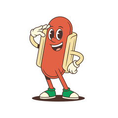 Saluting hotdog mascot with tilted green cap and warm expression strikes a confident, professional vibe. Useful for service themes, customer greetings, or brand identity. Vector illustration