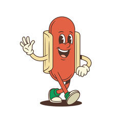 Mischievous hotdog mascot holding spoon gives a cheeky wink while smiling. Excellent for food-related branding, cartoons, or fun modern campaign themes. Vector illustration
