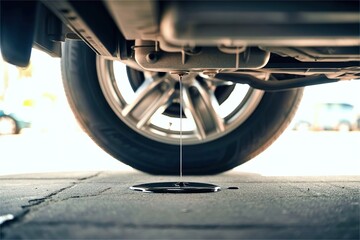 Oil leak under parked car. Vehicle maintenance and repair