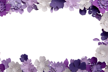 Purple and white paper flowers frame a black background (1)
