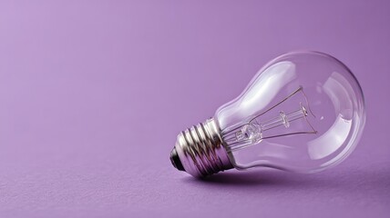 Glass light bulb on vibrant purple background. Artificial intelligence image