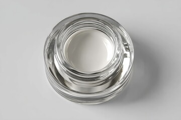 Clear jar of white cosmetic cream