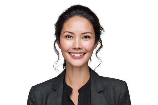Confident Biracial Asian Businesswoman Smiling, Head-and-Shoulders Portrait, Isolated on Transparent Background