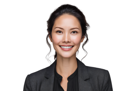 Confident Biracial Asian Businesswoman Smiling, Head-and-Shoulders Portrait, Isolated on Transparent Background - Powered by Adobe
