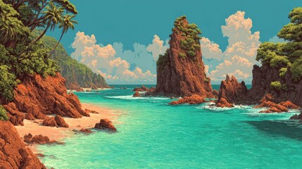 Tropical pixel art beach scene