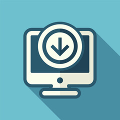 Computer download illustration with arrow. Computer download icon with arrow for software update data transfer concept