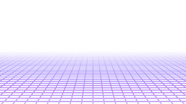 Purple grid in perspective fading into the distance over transparent background