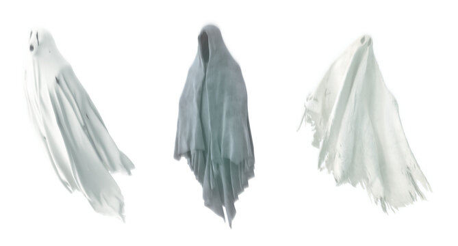 Set of classic ghost illustrations with motion blur effect isolated on transparent background